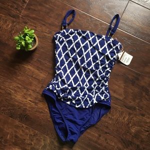 Bleu NEW Rod Beattie Basket Case Shirred Underwire Bamboo Monokini One Piece